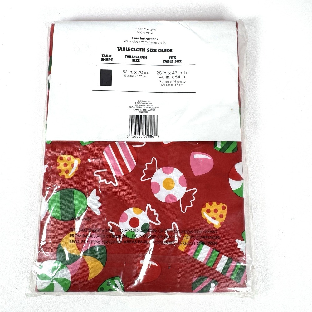 Holiday Style Christmas Candy Vinyl Tablecloth Holiday Party 52" x 70" Gum Drop - Picture 3 of 7